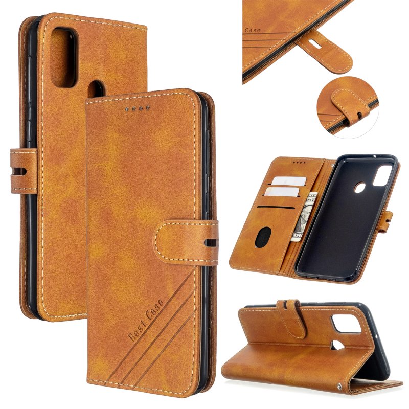 For Samsung A51/A71/M30S Case Soft Leather Cover with Denim Texture Precise Cutouts Wallet Design Buckle Closure Smartphone Shell  yellow