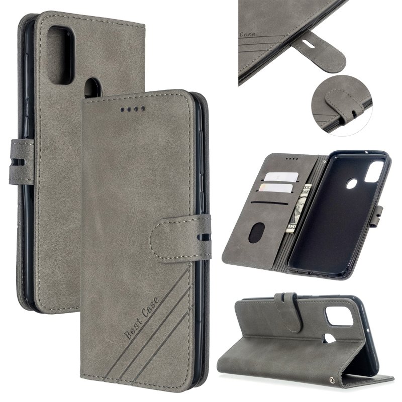 For Samsung A51/A71/M30S Case Soft Leather Cover with Denim Texture Precise Cutouts Wallet Design Buckle Closure Smartphone Shell  gray