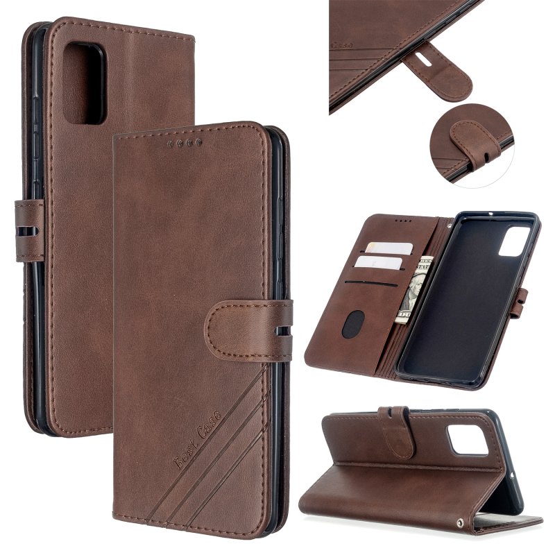 For Samsung A51/A71/M30S Case Soft Leather Cover with Denim Texture Precise Cutouts Wallet Design Buckle Closure Smartphone Shell  brown