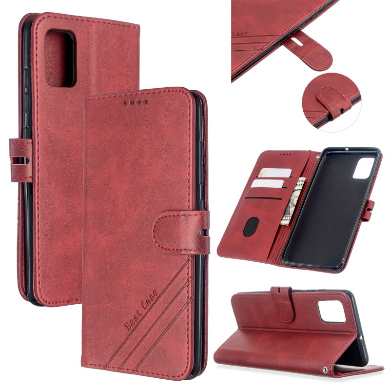 For Samsung A51/A71/M30S Case Soft Leather Cover with Denim Texture Precise Cutouts Wallet Design Buckle Closure Smartphone Shell  red