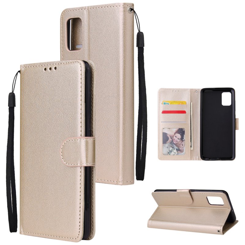 For Samsung A51 Phone Case PU Leather Shell All-round Protection Precise Cutout Wallet Design Cellphone Cover  Gold