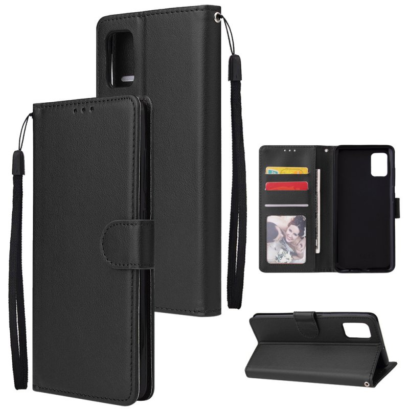 For Samsung A51 Phone Case PU Leather Shell All-round Protection Precise Cutout Wallet Design Cellphone Cover  Black