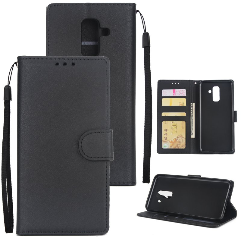 For Samsung A6 PLUS 2018 Flip-type Leather Protective Phone Case with 3 Card Position black