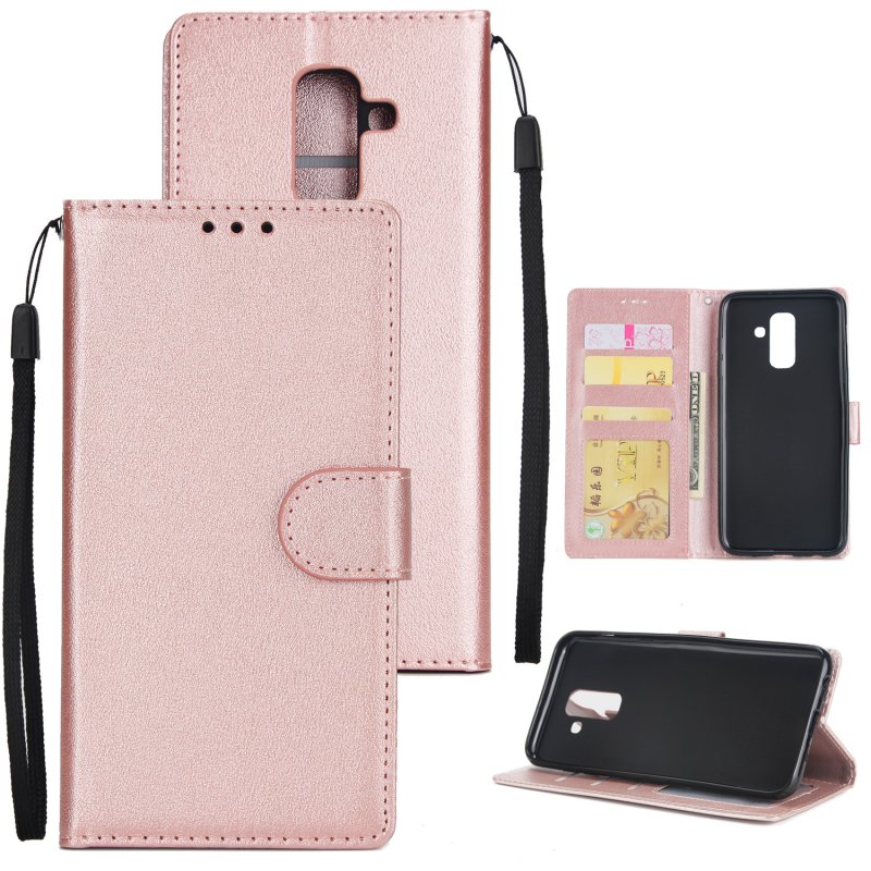 For Samsung A6 PLUS 2018 Flip-type Leather Protective Phone Case with 3 Card Position Rose gold