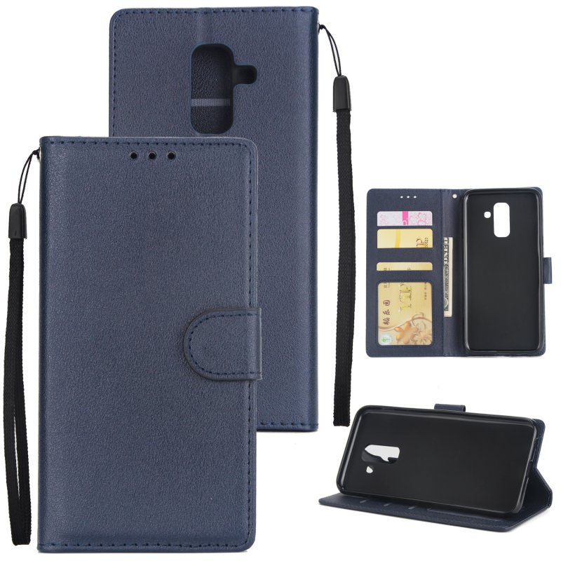 For Samsung A6 PLUS 2018 Flip-type Leather Protective Phone Case with 3 Card Position blue