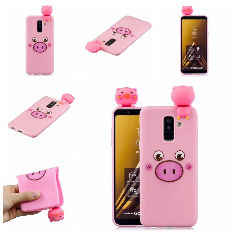 For Samsung A6 plus 2018 3D Cartoon Lovely Coloured Painted Soft TPU Back Cover Non-slip Shockproof Full Protective Case Small pink pig
