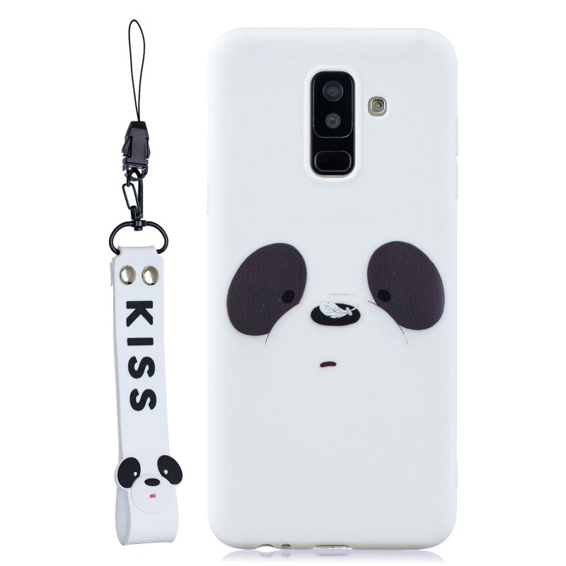For Samsung A6 plus 2018 Cute Coloured Painted TPU Anti-scratch Non-slip Protective Cover Back Case with Lanyard white