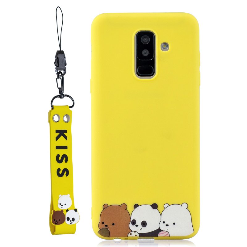 For Samsung A6 plus 2018 Cute Coloured Painted TPU Anti-scratch Non-slip Protective Cover Back Case with Lanyard yellow