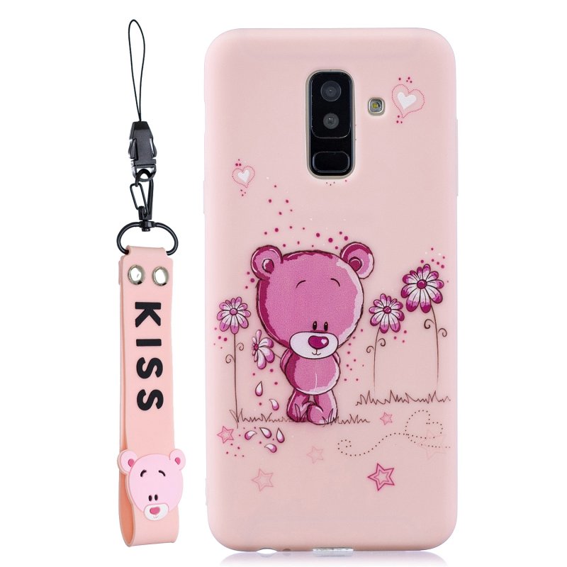 For Samsung A6 plus 2018 Cute Coloured Painted TPU Anti-scratch Non-slip Protective Cover Back Case with Lanyard Light pink