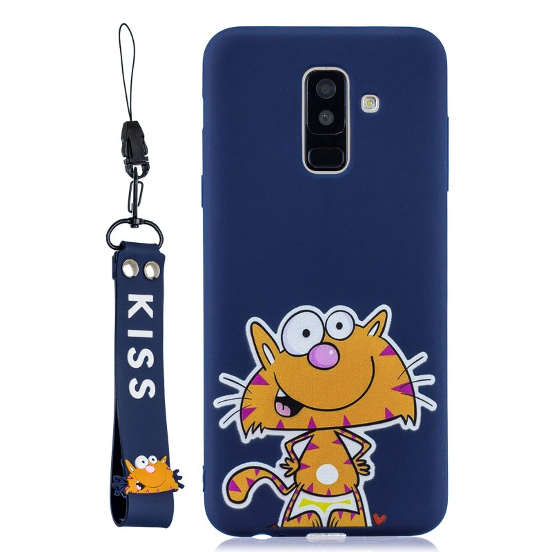 For Samsung A6 plus 2018 Cute Coloured Painted TPU Anti-scratch Non-slip Protective Cover Back Case with Lanyard sapphire
