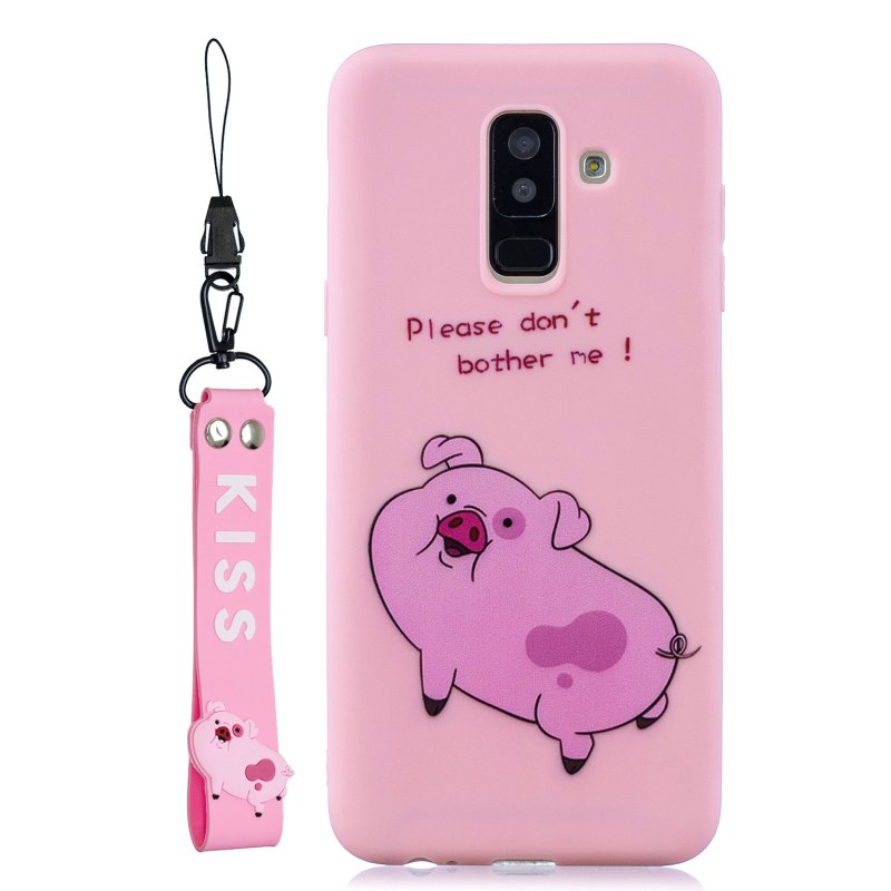 For Samsung A6 plus 2018 Cute Coloured Painted TPU Anti-scratch Non-slip Protective Cover Back Case with Lanyard Rose red