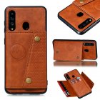 For Samsung A60 Double Buckle Non slip Shockproof Cell Phone Case with Card Slot Bracket Light Brown