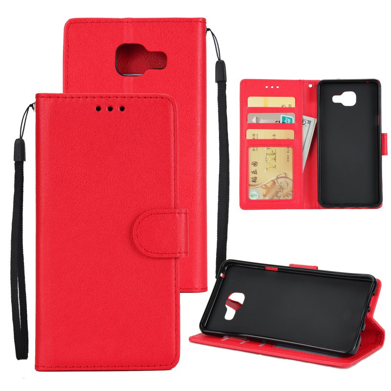 For Samsung A7 2017/A720 PU Leather Cell Phone Case Protective Cover Shell with Buckle red