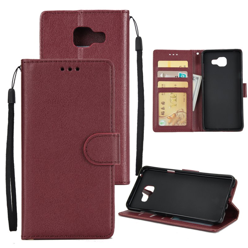 For Samsung A7 2017/A720 PU Leather Cell Phone Case Protective Cover Shell with Buckle  wine Red
