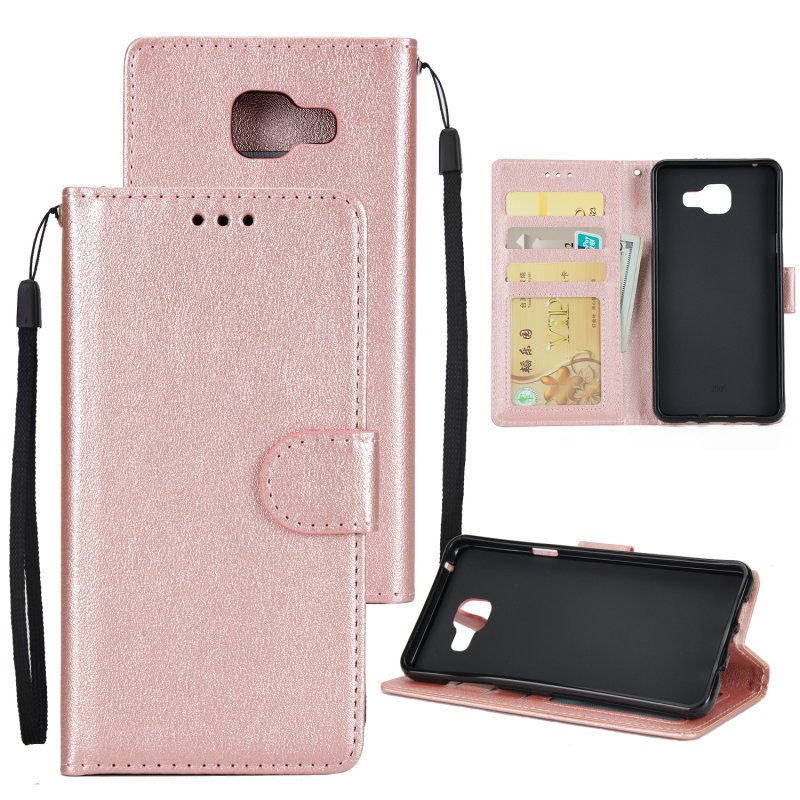 For Samsung A7 2017/A720 PU Leather Cell Phone Case Protective Cover Shell with Buckle Rose gold