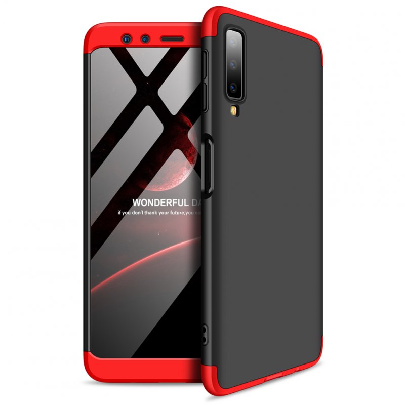 For Samsung A7 2018 3 in 1 360 Degree Non-slip Shockproof Full Protective Case Red black red_Samsung A7 2018