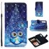 For Samsung A7 2018 3D Coloured Painted Leather Protective Phone Case with Button   Card Position   Lanyard Stage owl