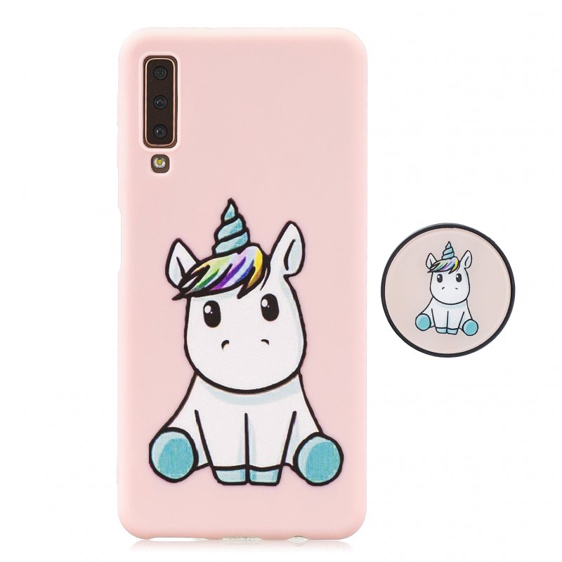 For Samsung A7 2018 A750 Full Cover Protective Phone Case Cartoon Pattern Solid Color TPU Phone Case with Adjustable Bracket 6