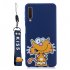 For Samsung A7 2018 Cartoon Lovely Coloured Painted Soft TPU Back Cover Non slip Shockproof Full Protective Case with Lanyard sapphire
