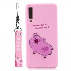 For Samsung A7 2018 Cartoon Lovely Coloured Painted Soft TPU Back Cover Non slip Shockproof Full Protective Case with Lanyard Rose red