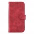 For Samsung A7 2018 Denim Pattern Solid Color Flip Wallet PU Leather Protective Phone Case with Buckle   Bracket red