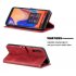 For Samsung A7 2018 Denim Pattern Solid Color Flip Wallet PU Leather Protective Phone Case with Buckle   Bracket red