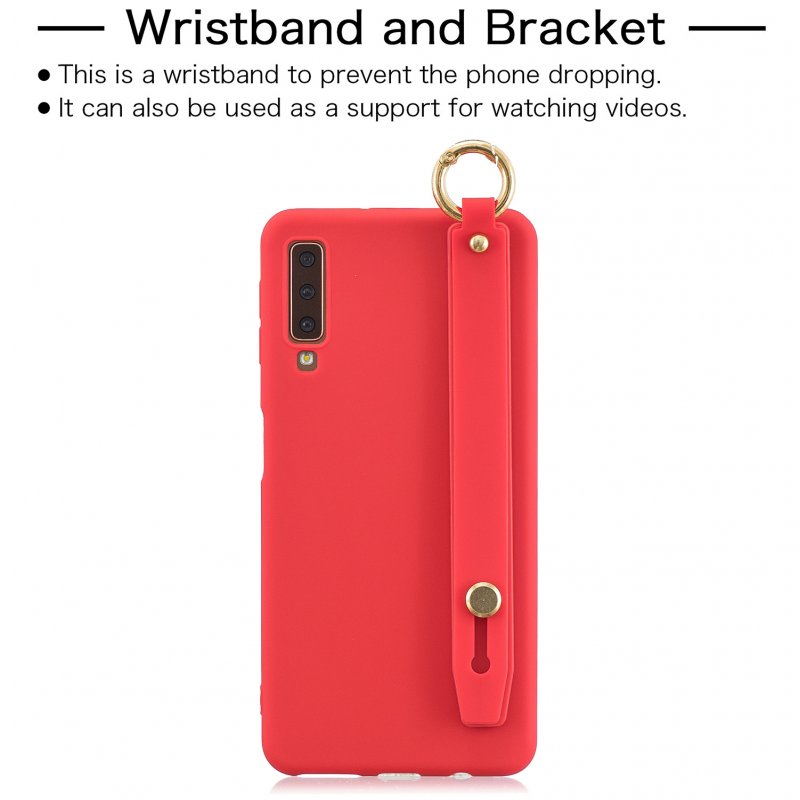 For Samsung A7 2018 Simple Solid Color Chic Wrist Rope Bracket Matte TPU Anti-scratch Non-slip Protective Cover Back Case 4 red