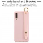 For Samsung A7 2018 Simple Solid Color Chic Wrist Rope Bracket Matte TPU Anti scratch Non slip Protective Cover Back Case 6 light pink