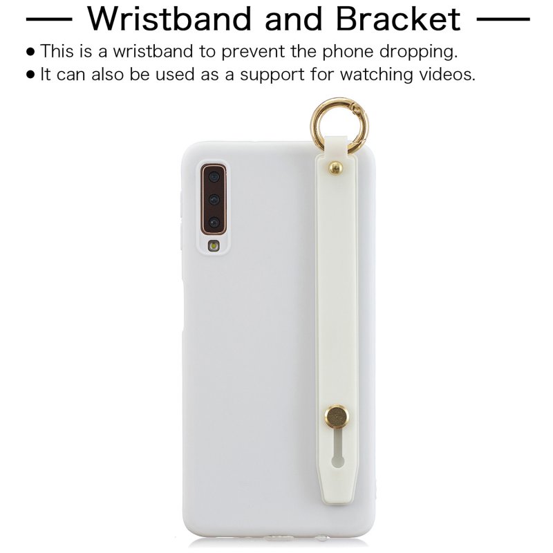 For Samsung A7 2018 Simple Solid Color Chic Wrist Rope Bracket Matte TPU Anti-scratch Non-slip Protective Cover Back Case 2 white