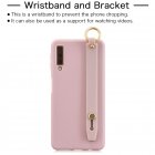 For Samsung A7 2018 Simple Solid Color Chic Wrist Rope Bracket Matte TPU Anti scratch Non slip Protective Cover Back Case 11 Lotus pink