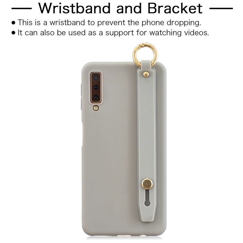 For Samsung A7 2018 Simple Solid Color Chic Wrist Rope Bracket Matte TPU Anti-scratch Non-slip Protective Cover Back Case 12 gray