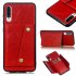 For Samsung A70 Double Buckle Non slip Shockproof Cell Phone Case with Card Slot Bracket red