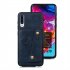 For Samsung A70 Double Buckle Non slip Shockproof Cell Phone Case with Card Slot Bracket blue