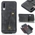 For Samsung A70 Double Buckle Non slip Shockproof Cell Phone Case with Card Slot Bracket gray