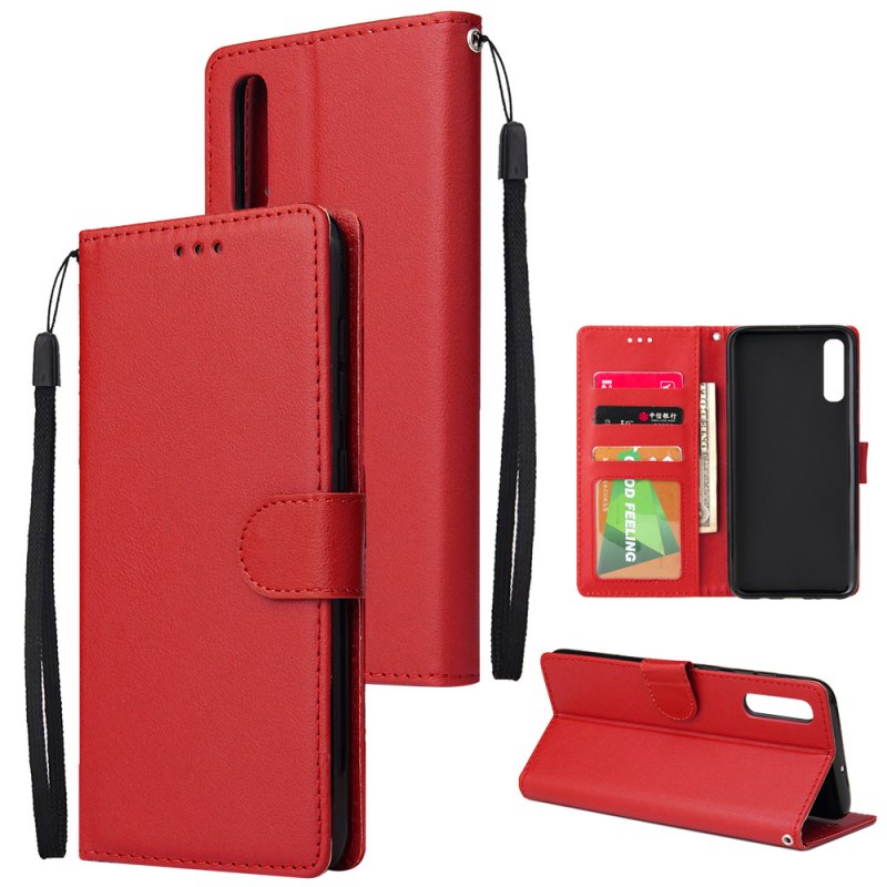 For Samsung A70 Wallet-type PU Leather Protective Phone Case with Buckle & 3 Card Position red
