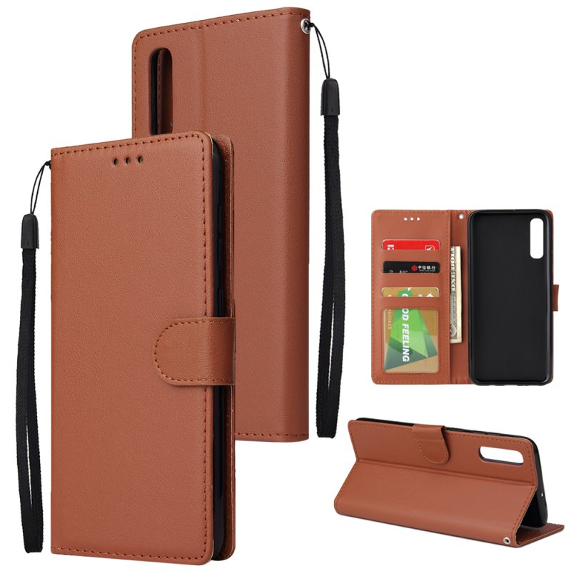 For Samsung A70 Wallet-type PU Leather Protective Phone Case with Buckle & 3 Card Position brown