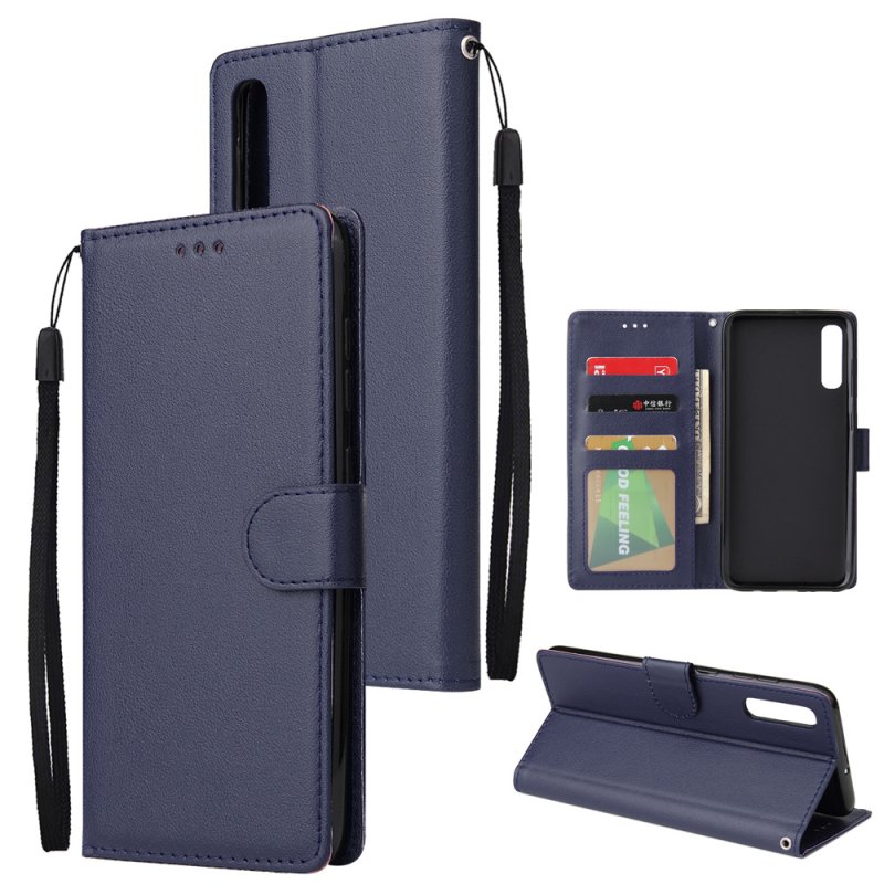 For Samsung A70 Wallet-type PU Leather Protective Phone Case with Buckle & 3 Card Position blue