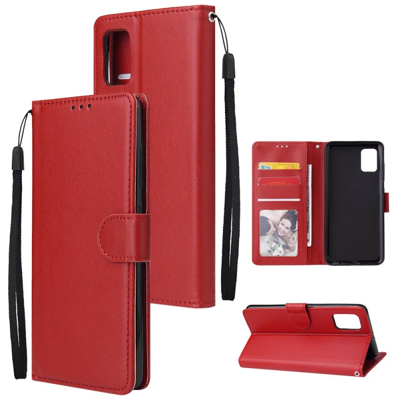 For Samsung A71 Phone Case PU Leather Shell All-round Protection Precise Cutout Wallet Design Cellphone Cover  Red