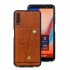 For Samsung A750 A7 2018 Double Buckle Non slip Shockproof Cell Phone Case with Card Slot Bracket Light Brown