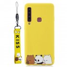 For Samsung A9 2018 Cartoon Lovely Coloured Painted Soft TPU Back Cover Non slip Shockproof Full Protective Case with Lanyard yellow