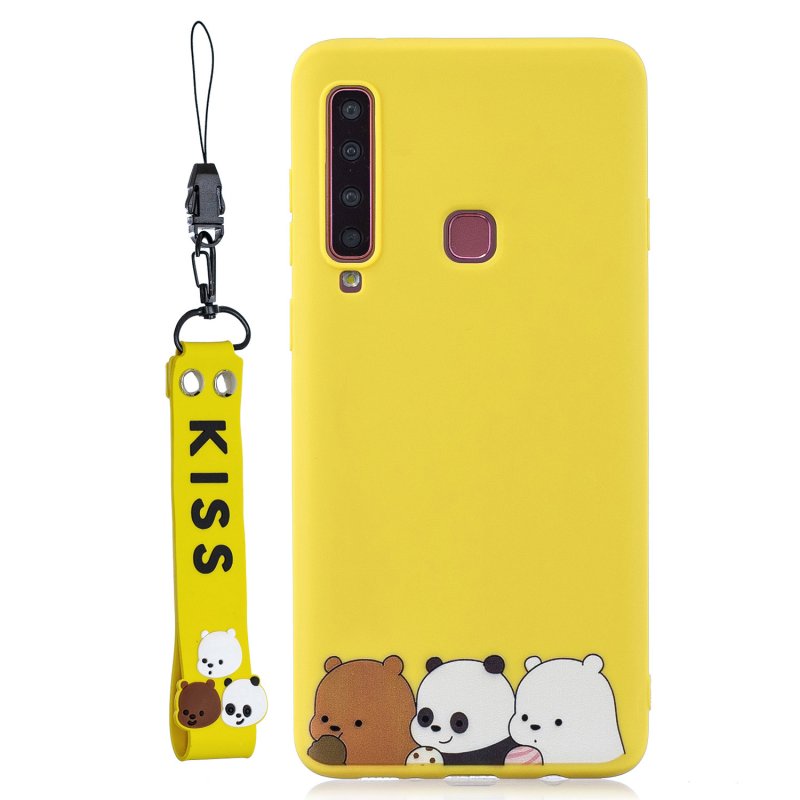 For Samsung A9 2018 Cartoon Lovely Coloured Painted Soft TPU Back Cover Non-slip Shockproof Full Protective Case with Lanyard yellow