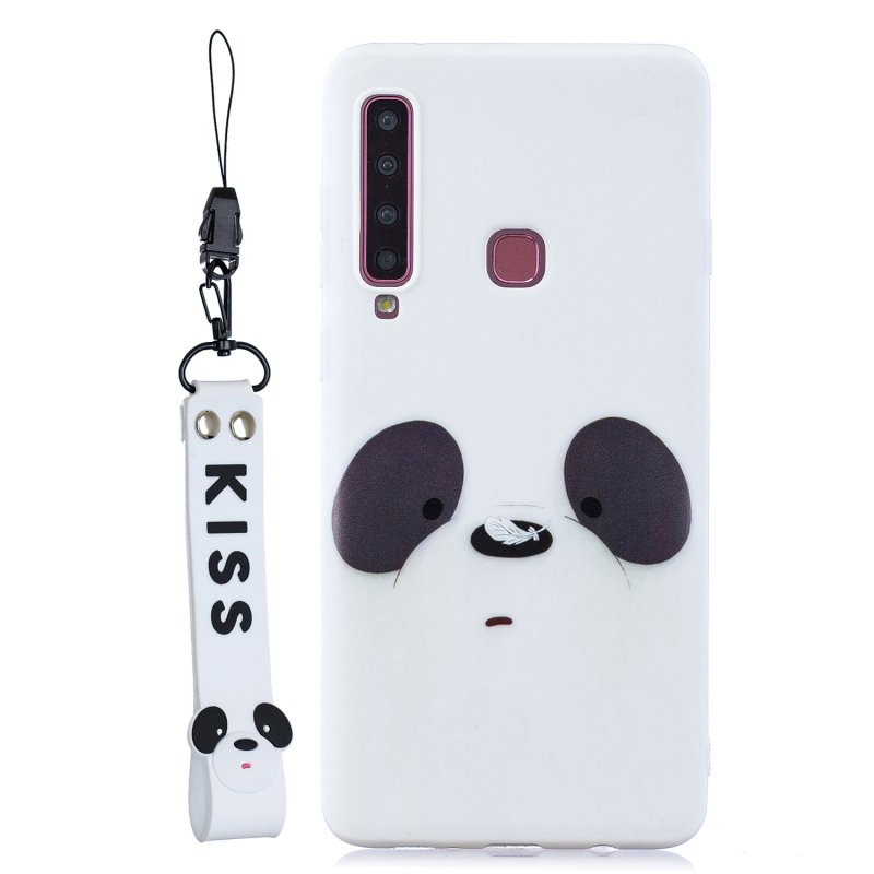 For Samsung A9 2018 Cartoon Lovely Coloured Painted Soft TPU Back Cover Non-slip Shockproof Full Protective Case with Lanyard white