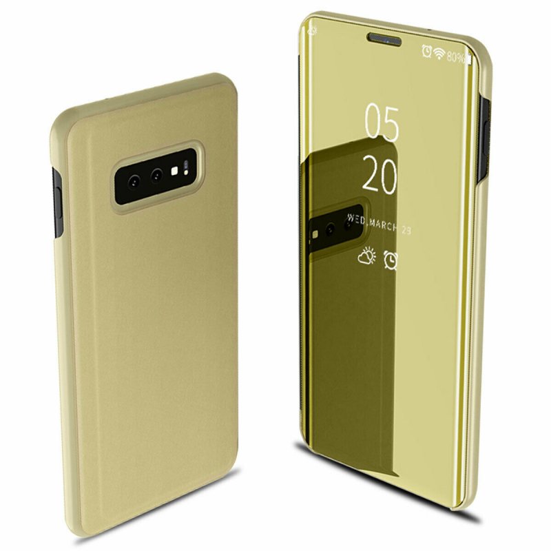 For Samsung Galaxy S10/S10 Plus/S10E Smart Leather Flip Mirror 360 Phone Case Cover Gold