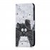 For Samsung J4 Plus J6 Plus Cartoon Phone Shell Delicate Smartphone Case PU Leather Overall Protective Wallet Design Black white cat