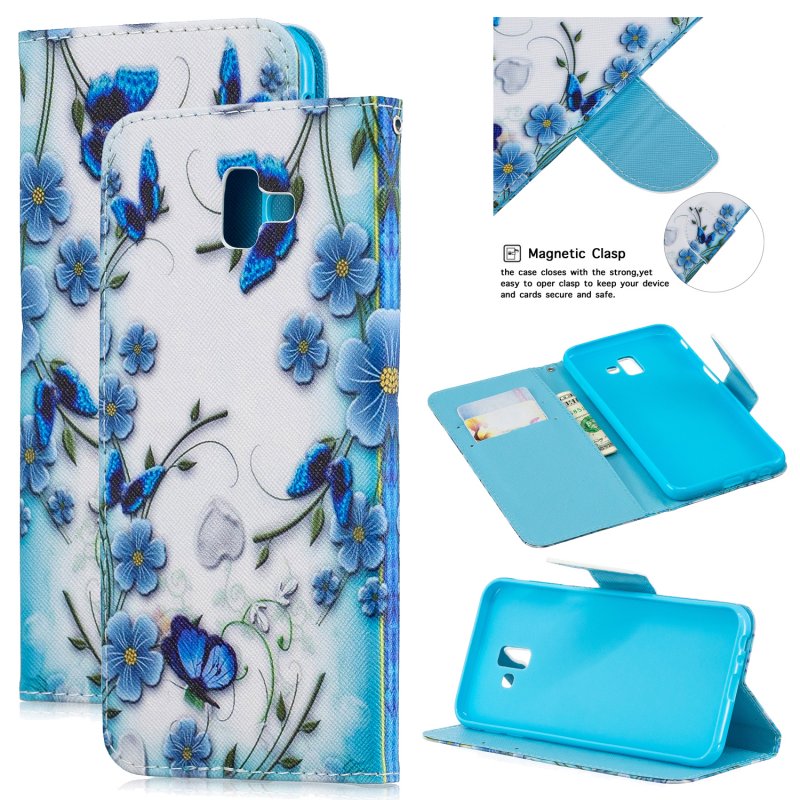 For Samsung J4 Plus/J6 Plus Cartoon Phone Shell Delicate Smartphone Case PU Leather Overall Protective Wallet Design Magic butterfly
