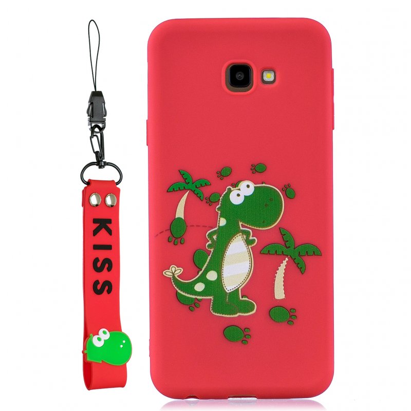For Samsung J4 plus Cute Coloured Painted TPU Anti-scratch Non-slip Protective Cover Back Case with Lanyard red