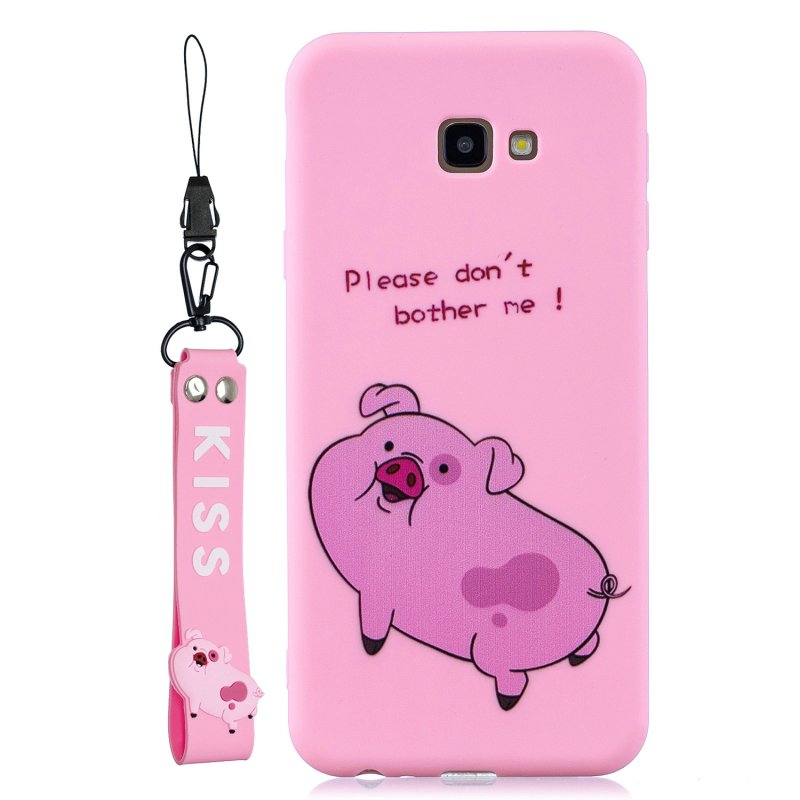 For Samsung J4 plus Cute Coloured Painted TPU Anti-scratch Non-slip Protective Cover Back Case with Lanyard Rose red