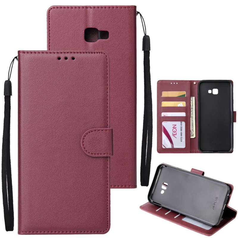 For Samsung J4 plus Flip-type Leather Protective Phone Case with 3 Card Position Buckle Design Phone Cover  Red wine