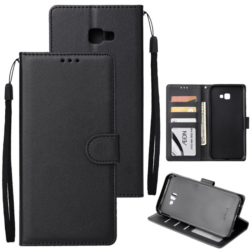 For Samsung J4 plus Flip-type Leather Protective Phone Case with 3 Card Position Buckle Design Phone Cover  black