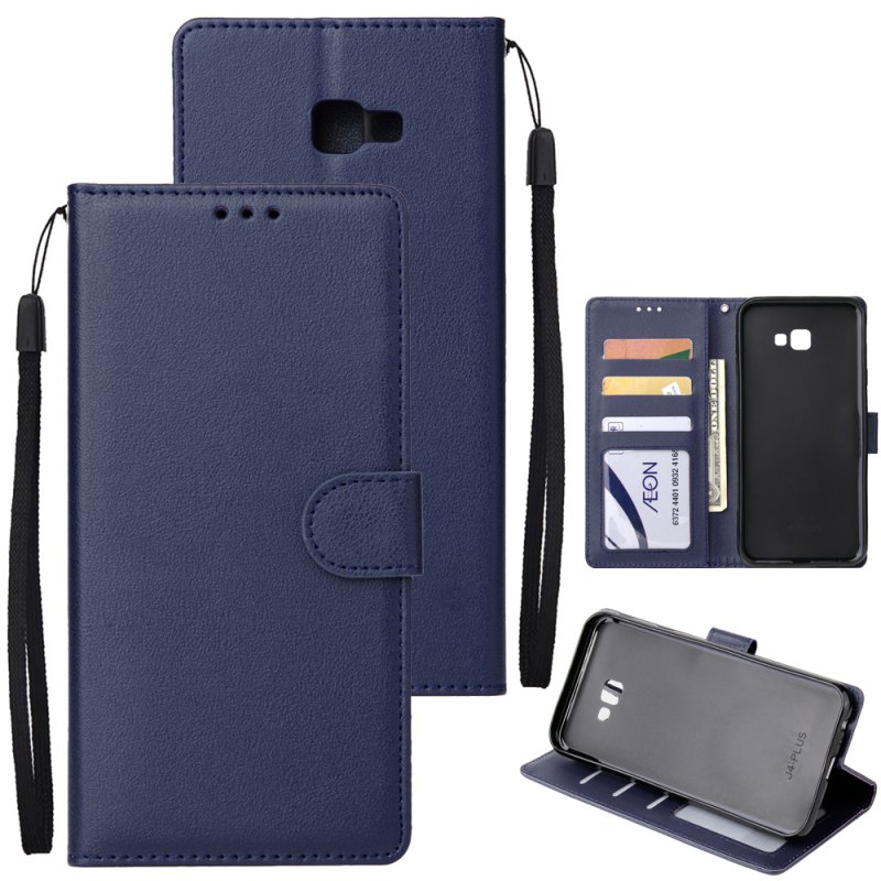 For Samsung J4 plus Flip-type Leather Protective Phone Case with 3 Card Position Buckle Design Phone Cover  blue